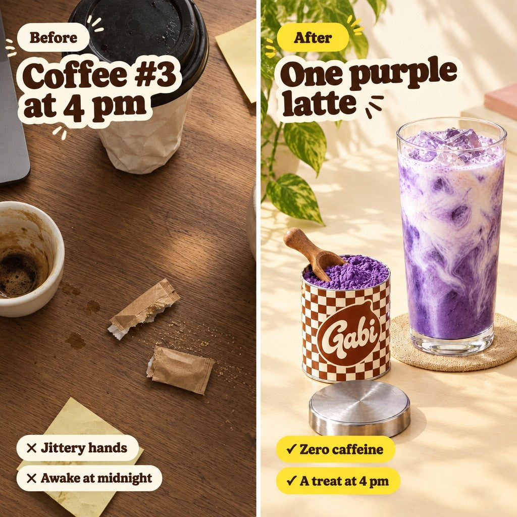 Coffee #3 at 4 pm vs one purple latte